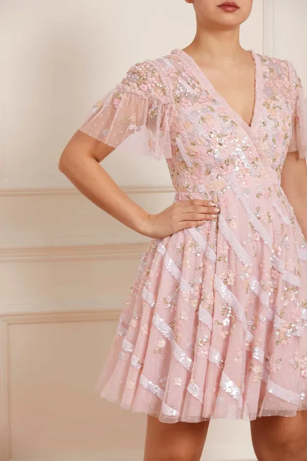 Needle and Thread Dianella Sequin Mini Dress Pink Women Embellished Dresses