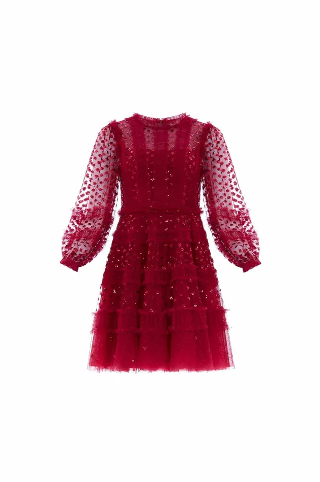 Needle and Thread Dot Shimmer Micro Mini Dress Red Women Embellished Dresses