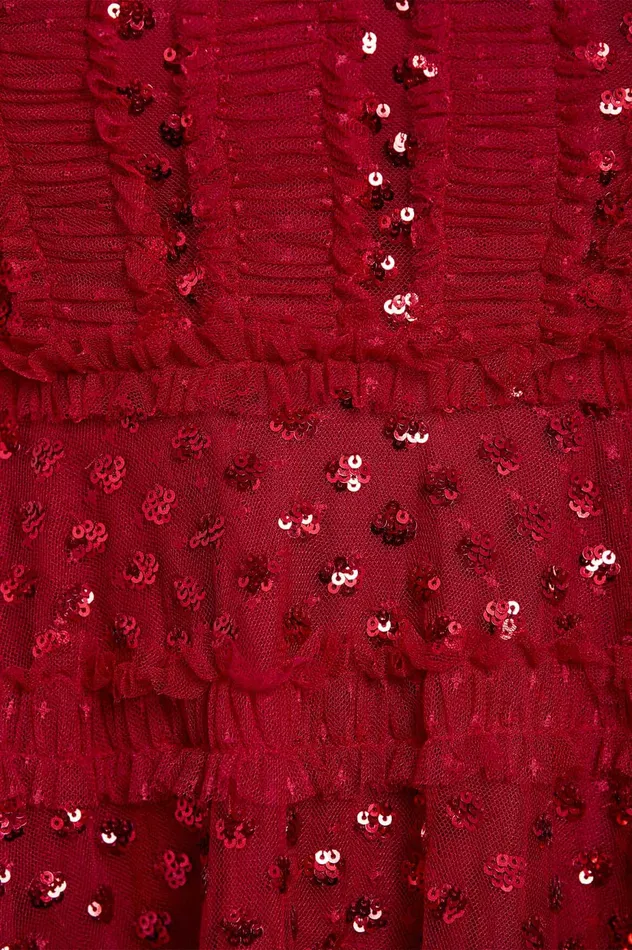 Needle and Thread Dot Shimmer Micro Mini Dress Red Women Embellished Dresses