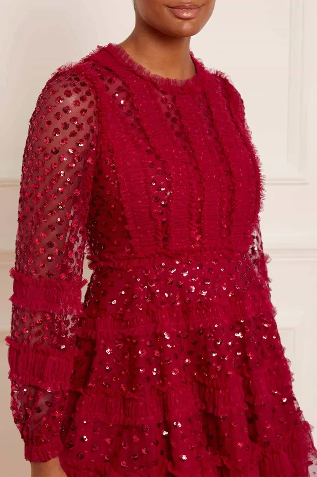 Needle and Thread Dot Shimmer Micro Mini Dress Red Women Embellished Dresses