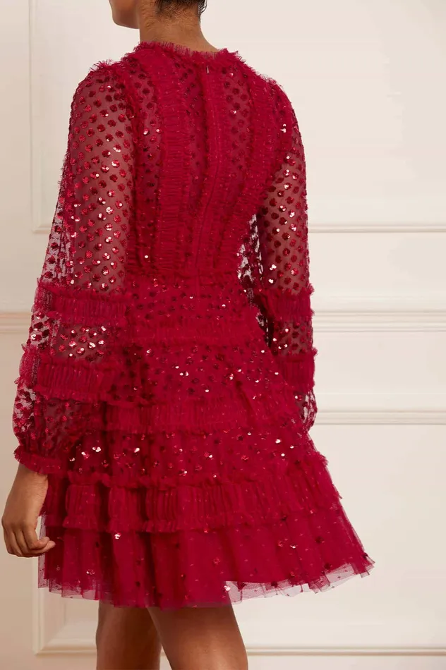 Needle and Thread Dot Shimmer Micro Mini Dress Red Women Embellished Dresses