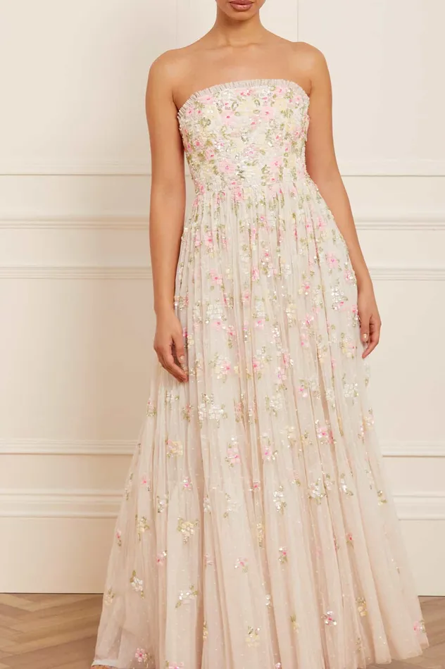 Needle and Thread Freesia Shimmer Strapless Gown Champagne Women Embellished Dresses Needle and Thread Freesia Shimmer Strapless Gown Champagne Women Embellished Dresses