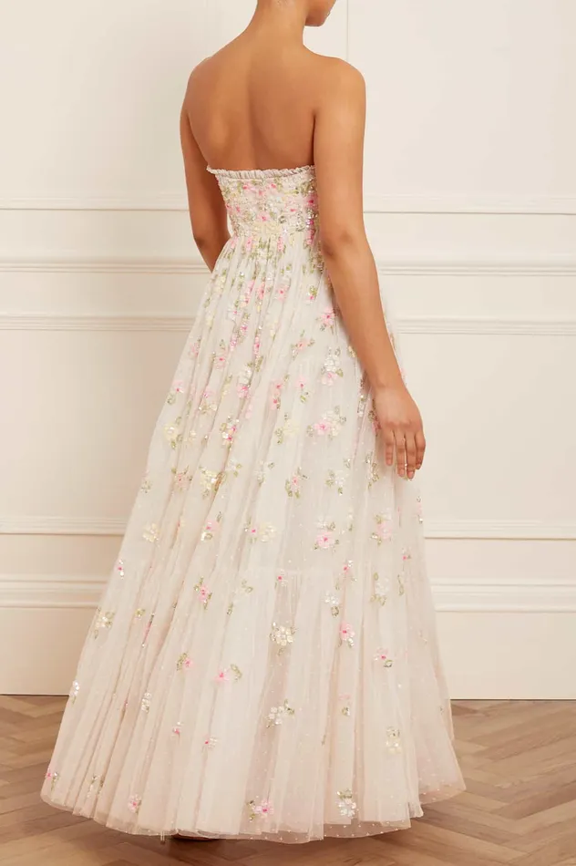 Needle and Thread Freesia Shimmer Strapless Gown Champagne Women Embellished Dresses Needle and Thread Freesia Shimmer Strapless Gown Champagne Women Embellished Dresses
