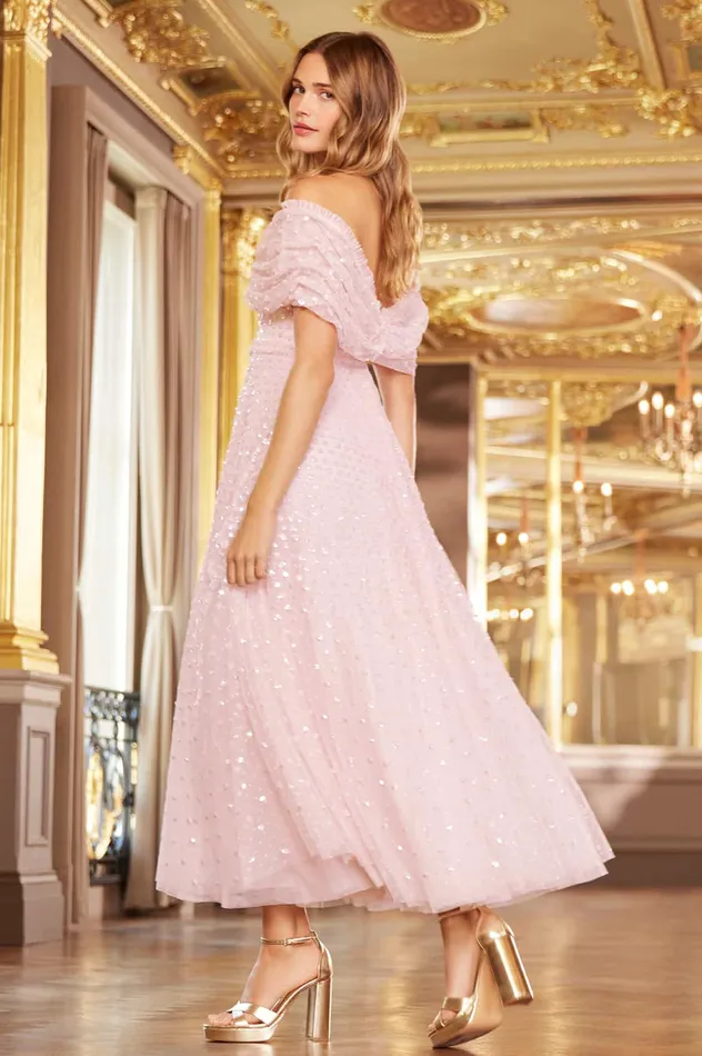 Needle and Thread Grace Gloss OffShoulder Ankle Gown Pink Women Evening Dresses