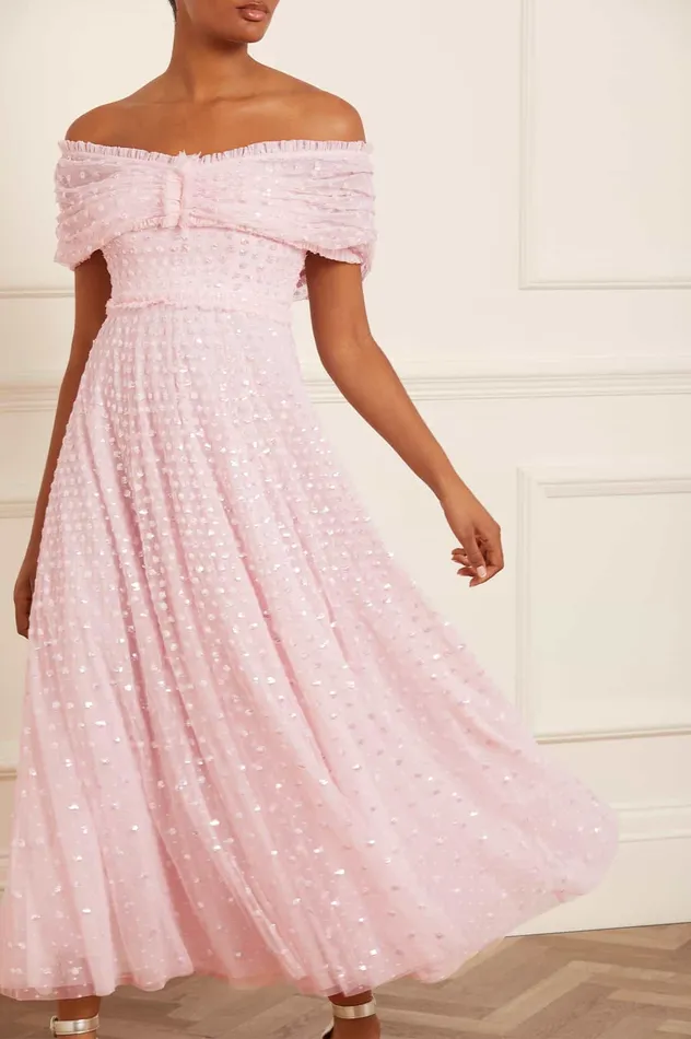 Needle and Thread Grace Gloss OffShoulder Ankle Gown Pink Women Evening Dresses