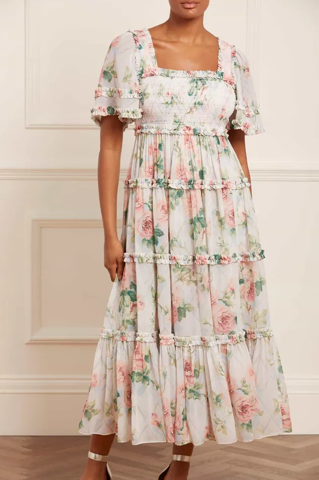 Needle and Thread Harlequin Rose Chiffon Smocked Ankle Gown Multi Women Printed Dresses Needle and Thread Harlequin Rose Chiffon Smocked Ankle Gown Multi Women Printed Dresses