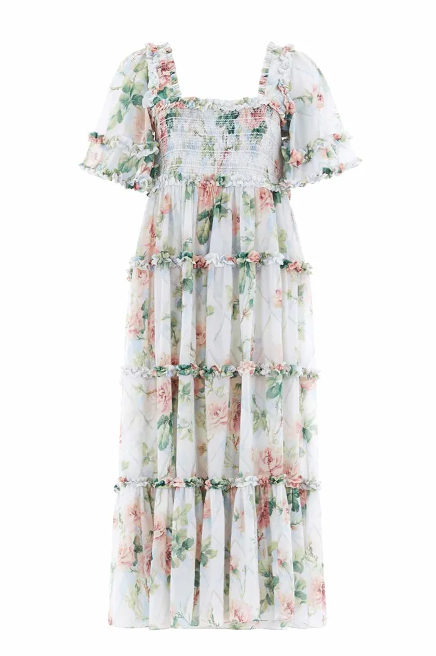 Needle and Thread Harlequin Rose Chiffon Smocked Ankle Gown Multi Women Printed Dresses Needle and Thread Harlequin Rose Chiffon Smocked Ankle Gown Multi Women Printed Dresses