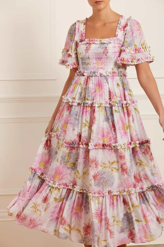 Needle and Thread Hummingbird Chiffon Smocked Ankle Gown Multi Women Day Dresses