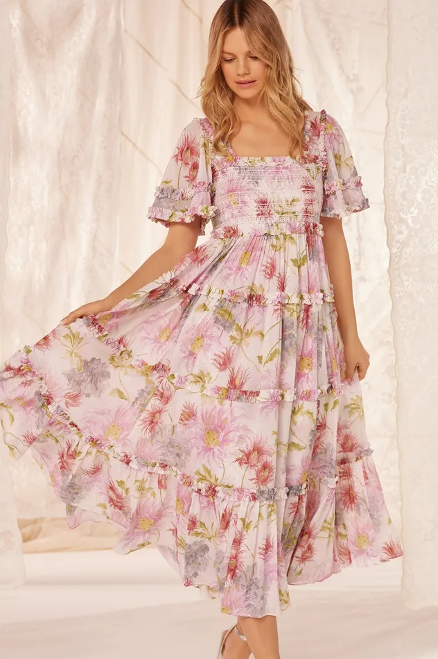 Needle and Thread Hummingbird Chiffon Smocked Ankle Gown Multi Women Day Dresses Needle and Thread Hummingbird Chiffon Smocked Ankle Gown Multi Women Day Dresses