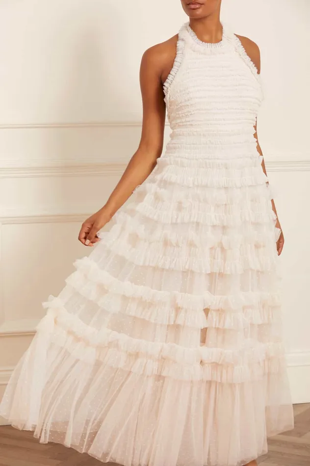 Needle and Thread Lisette Ruffle Halter Neck Gown Champagne Women Evening Dresses