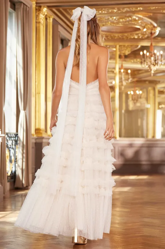 Needle and Thread Lisette Ruffle Halter Neck Gown Champagne Women Evening Dresses