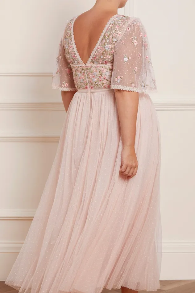 Needle and Thread Ribbon Bouquet Bodice Ankle Gown Pink Women Embroidered Dresses