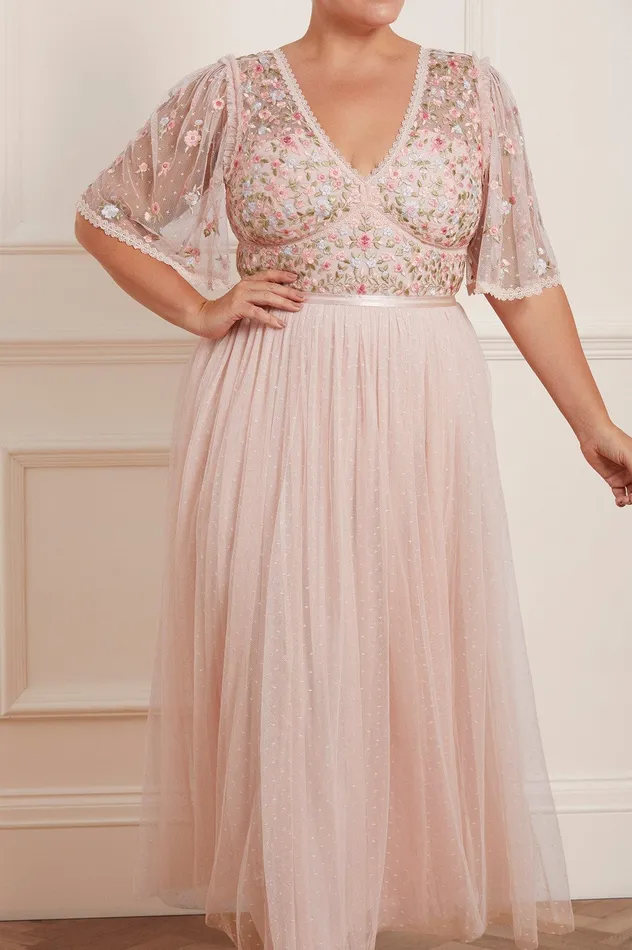 Needle and Thread Ribbon Bouquet Bodice Ankle Gown Pink Women Embroidered Dresses