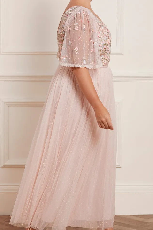 Needle and Thread Ribbon Bouquet Bodice Ankle Gown Pink Women Embroidered Dresses