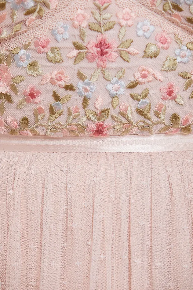 Needle and Thread Ribbon Bouquet Bodice Ankle Gown Pink Women Embroidered Dresses