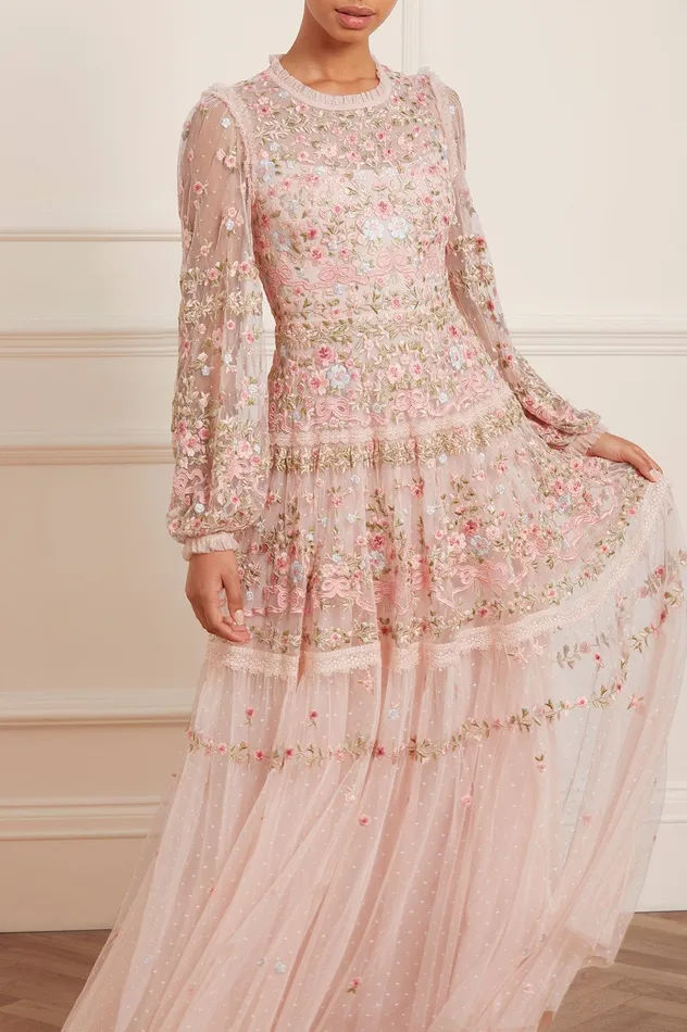 Needle and Thread Ribbon Bouquet Gown Pink Women Embroidered Dresses