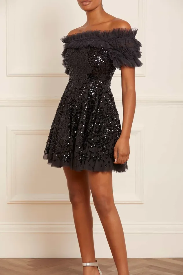 Needle and Thread Sequin Wreath OffShoulder Micro Mini Dress Black Women Embellished Dresses Needle and Thread Sequin Wreath OffShoulder Micro Mini Dress Black Women Embellished Dresses