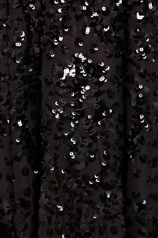 Needle and Thread Sequin Wreath OffShoulder Micro Mini Dress Black Women Embellished Dresses
