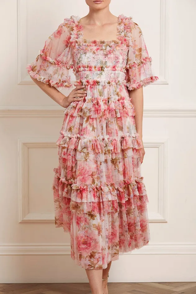 Needle and Thread Summer Song Peaches Smocked Ankle Gown Multi Women Printed Dresses Needle and Thread Summer Song Peaches Smocked Ankle Gown Multi Women Printed Dresses
