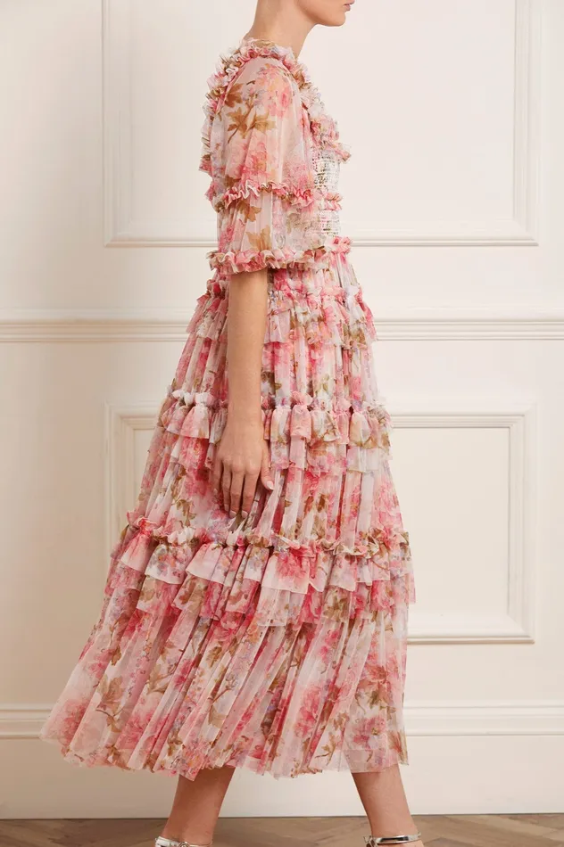 Needle and Thread Summer Song Peaches Smocked Ankle Gown Multi Women Printed Dresses