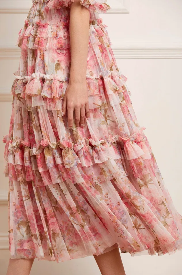 Needle and Thread Summer Song Peaches Smocked Ankle Gown Multi Women Printed Dresses