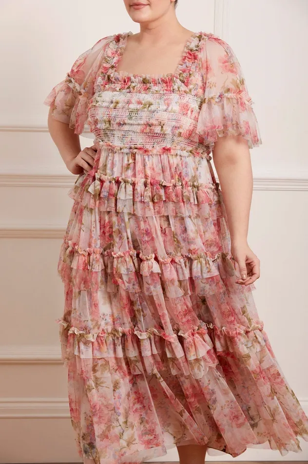 Needle and Thread Summer Song Peaches Smocked Ankle Gown Multi Women Printed Dresses