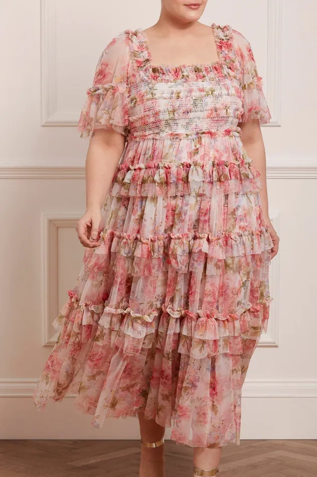 Needle and Thread Summer Song Peaches Smocked Ankle Gown Multi Women Printed Dresses