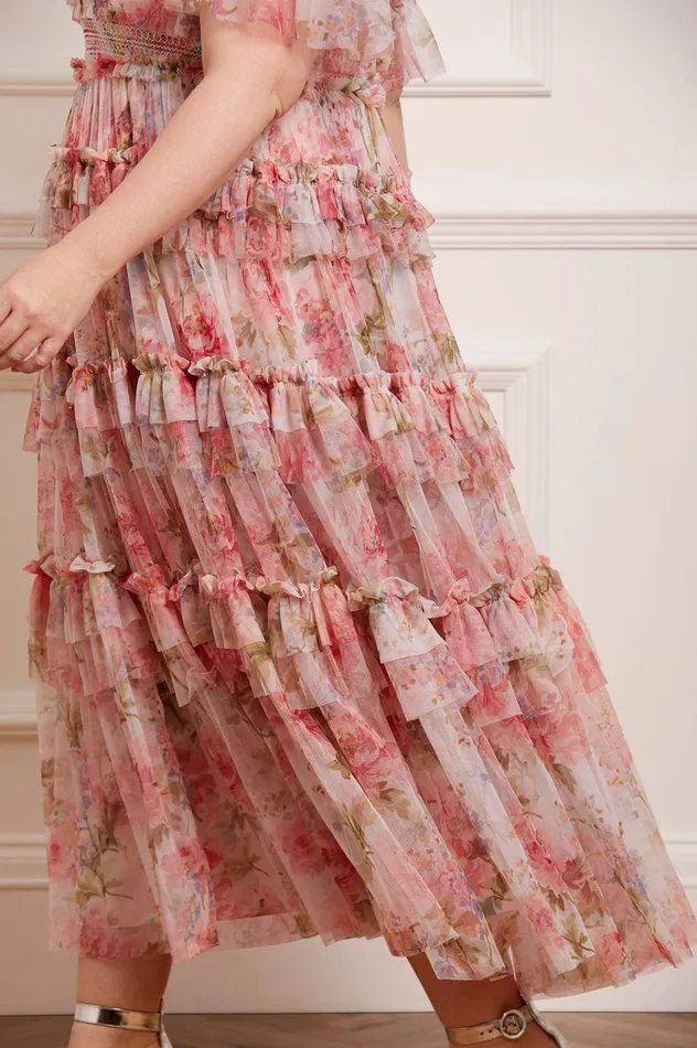 Needle and Thread Summer Song Peaches Smocked Ankle Gown Multi Women Printed Dresses