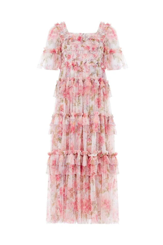 Needle and Thread Summer Song Peaches Smocked Ankle Gown Multi Women Printed Dresses