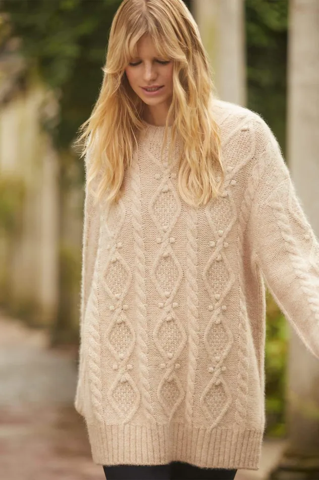 Needle and Thread Sylvie Cable Longline Jumper Beige Women Exclusives