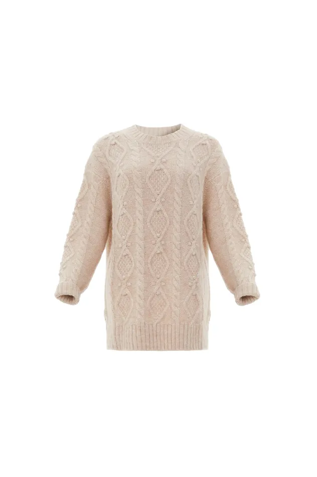 Needle and Thread Sylvie Cable Longline Jumper Beige Women Exclusives