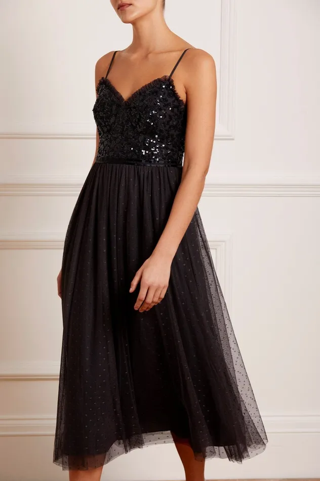 Needle and Thread Tempest Bodice Cami Ballerina Dress Black Women Embellished Dresses Needle and Thread Tempest Bodice Cami Ballerina Dress Black Women Embellished Dresses
