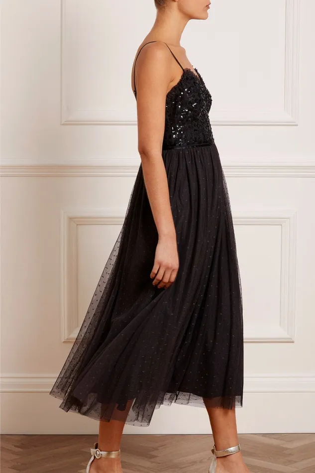 Needle and Thread Tempest Bodice Cami Ballerina Dress Black Women Embellished Dresses