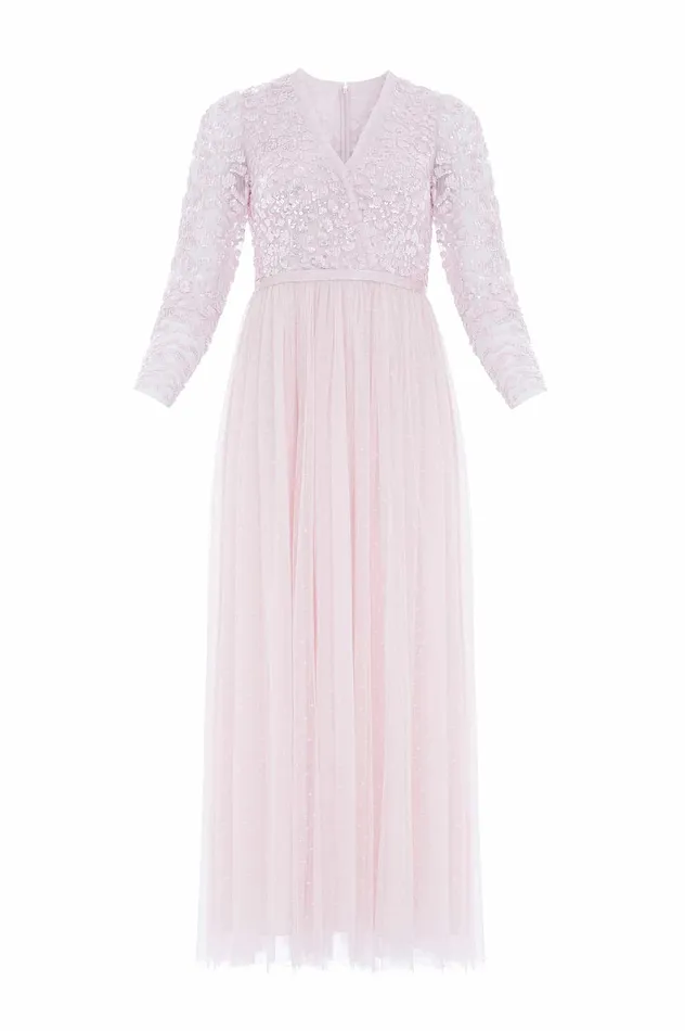 Needle and Thread Tempest Bodice VNeck Ankle Gown Pink Women Embellished Dresses