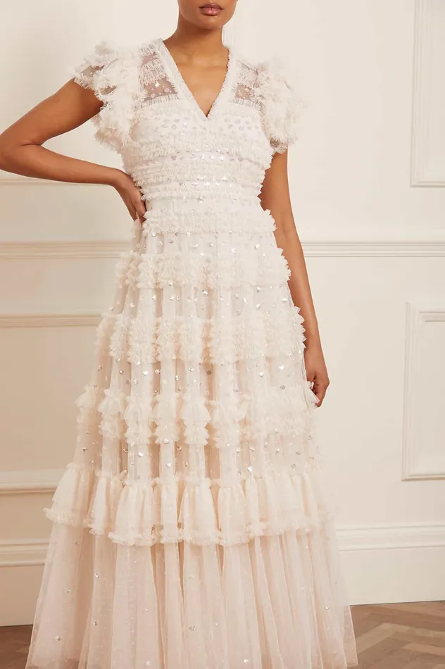 Needle and Thread Vivian VNeck Gown Champagne Women Embellished Dresses Needle and Thread Vivian VNeck Gown Champagne Women Embellished Dresses