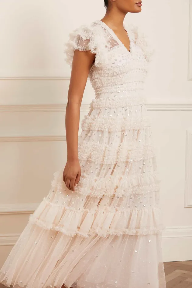 Needle and Thread Vivian VNeck Gown Champagne Women Embellished Dresses Needle and Thread Vivian VNeck Gown Champagne Women Embellished Dresses