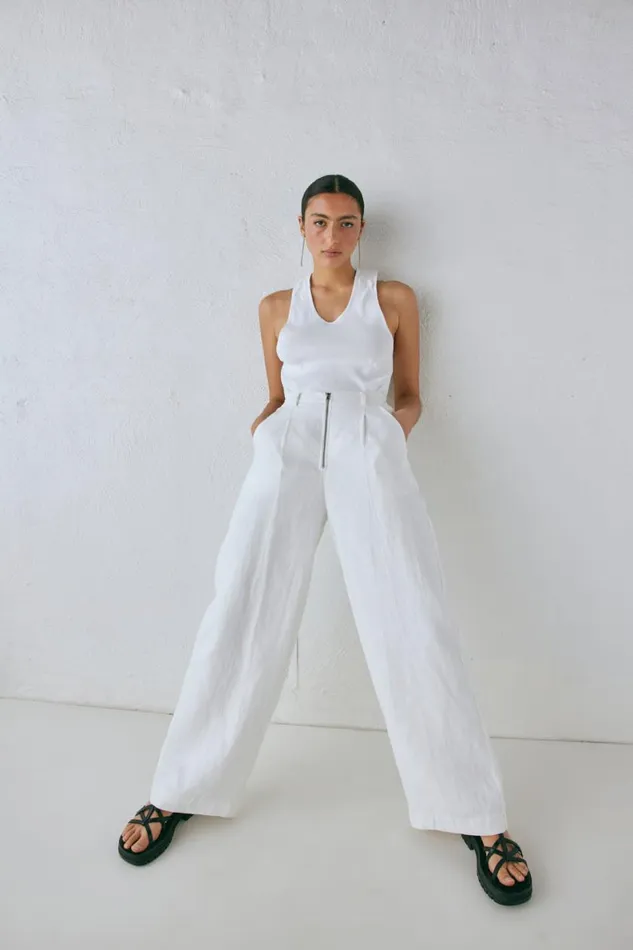 Pants Women VRG GRL Nahna Linen Pants White
