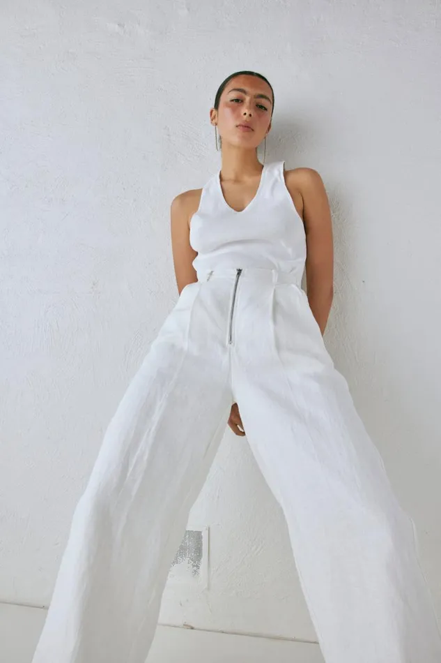 Pants Women VRG GRL Nahna Linen Pants White