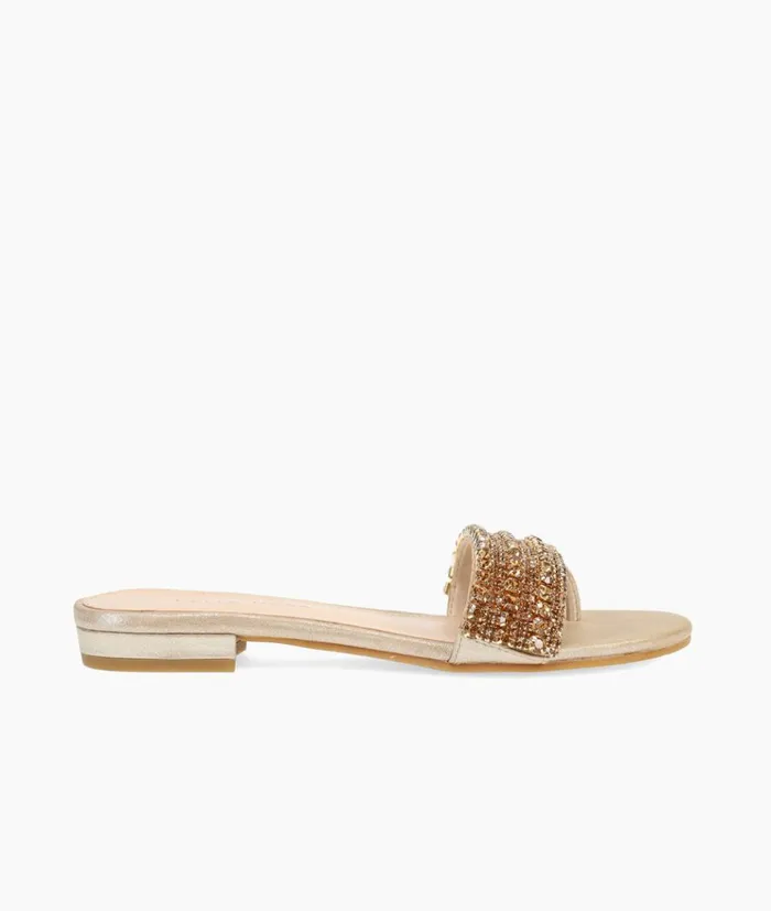 Pelle Moda Besen Slide 8211 Gold Platinum Gold Metallic Suede Women Sandals