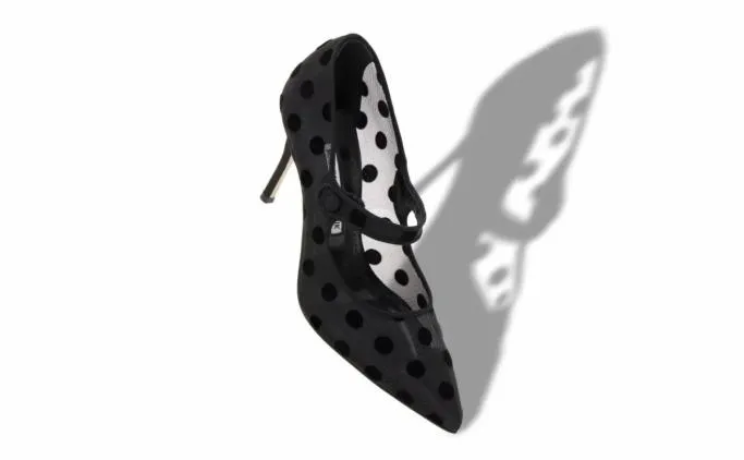 Pumps Women Manolo Blahnik CAMPARIMESHBlack Mesh Polka Dot Pointed Toe Pumps