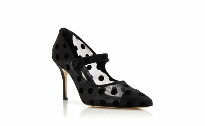 Pumps Women Manolo Blahnik CAMPARIMESHBlack Mesh Polka Dot Pointed Toe Pumps