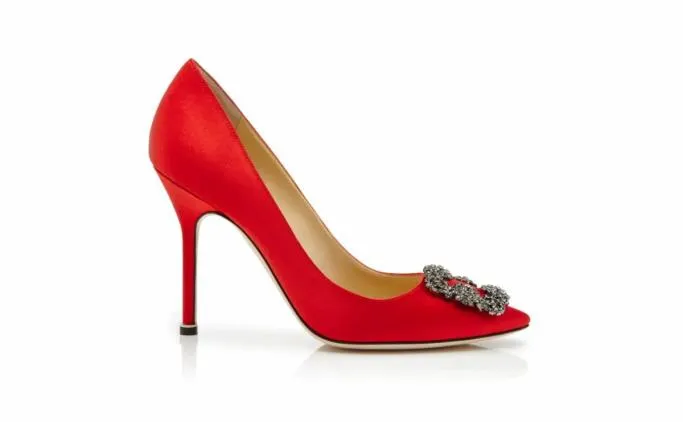 Pumps Women Manolo Blahnik HANGISIRed Satin Jewel Buckle Pumps Pumps Women Manolo Blahnik HANGISIRed Satin Jewel Buckle Pumps