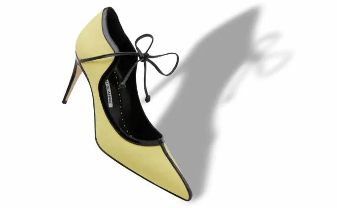 Pumps Women Manolo Blahnik JANIXYellow And Black Linen Scalloped Pumps