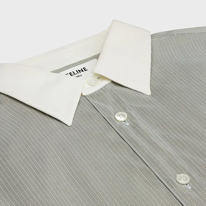Romy Shirt In Striped Silk Gris Claircraieanthracite Women CELINE SHIRTS AND TOPS