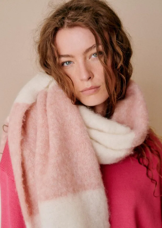 Szane Scarves Womens Louise Scarf Pastel Pink Ecru Stripes