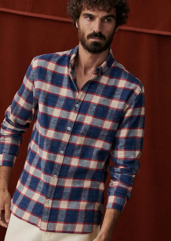 Szane Shirts Mens Checked Flannel Charlie Shirt Blue Beige Red