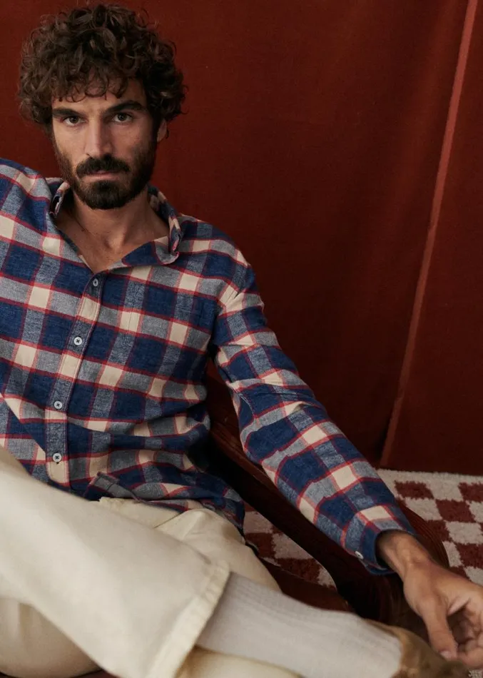 Szane Shirts Mens Checked Flannel Charlie Shirt Blue Beige Red