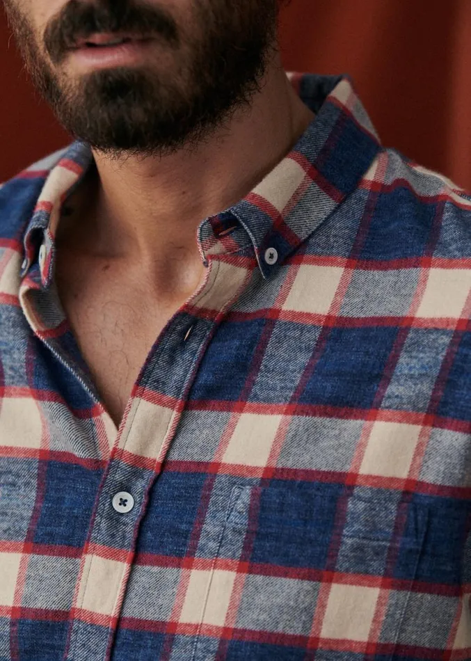 Szane Shirts Mens Checked Flannel Charlie Shirt Blue Beige Red