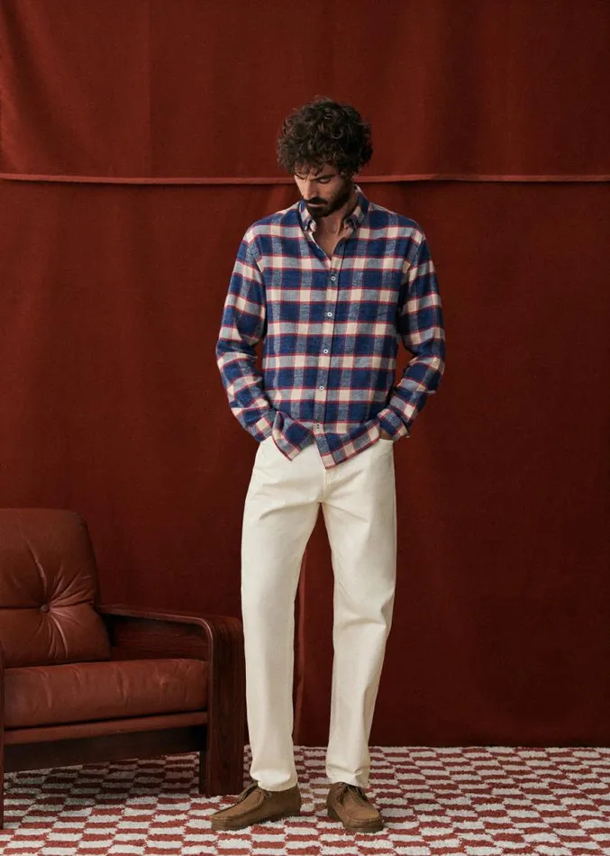 Szane Shirts Mens Checked Flannel Charlie Shirt Blue Beige Red