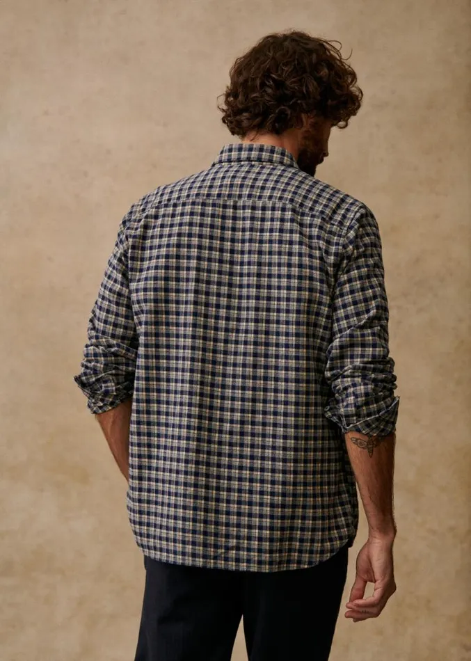 Szane Shirts Mens Checked Flannel Charlie Shirt Marine Beige Gris